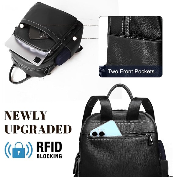 Elegant Genuine Leather Backpack Purse - Anti-Theft Convertible Style, Black - Picture 5 of 6